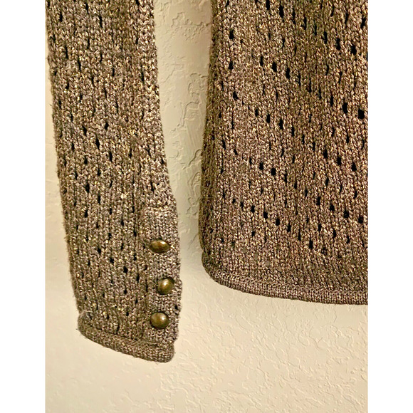 SWEATER-CHICO'S-Chunky Knit-Long Sleeves-Gold Brown-Metallic-CHICO'S SIZE 3/US L - Picture 3 of 16